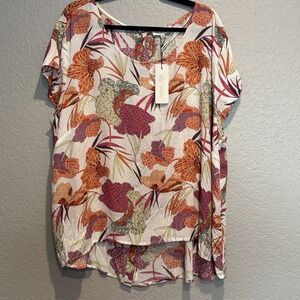 NWT Rachel Zoe Women's Top Size 2X Floral Cap Sleeve Button-Up Back Lightweight